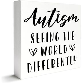 Autism Decor Wooden Box Sign, Autism Awareness Classroom Home Office Desk Decor Kids Autism Decoration, Seeing The World Differently, Autism Awareness Month Gifts