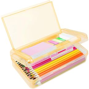 Plastic Pencil Box, Large Capacity Pencil Case, Pencil Boxes Double Layer for Kids Adults, Colored Pencil Case, Hard Crayon Box Storage with Snap-Tight Lid for School Office Supplies (Blue)