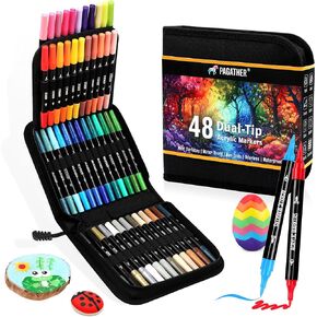 72 Colors Acrylic Paint Markers, Dual Tip with Fine Tip and Brush Tip Pens for Stone, Wood, Calligraphy, Canvas, Ceramic, Metal, Glass, Rock Painting, DIY Crafts Art Supplies Kit