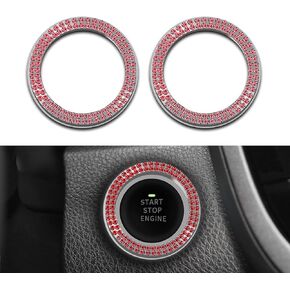 Sodcay 2 Pack Bling Auto Car Engine Start Stop Button Stickers, Car Crystal Rhinestone Engine Start Ring Decals, Car Universal Push Start Button Cover Sticker (White)