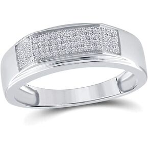 Solid 925 Sterling Silver Real Natural Diamond Mens Wedding Band Ring 1/5 Carat (.22 Cttw)