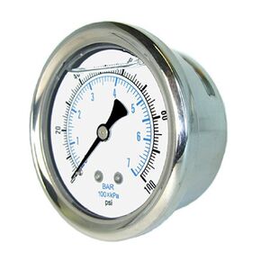 PIC Gauges 202L-404G Center Back Mount Glycerine Filled Pressure Gauge w/ SS Case/Bezel, Brass Internals, PC Lens, 4" Dial, 0/200 psi Range, 1/4" Male NPT