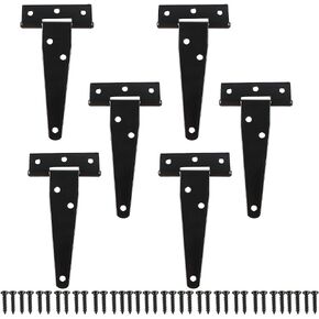 TamBee T-Strap Hinges Light Duty Barn Door Hinges Shed Door Hinges Rustic Hinges Gate Strap Hinge Door Barn Gates Hinges Black Wrought Hardware Iron Rustproof 6PCS (4inch)