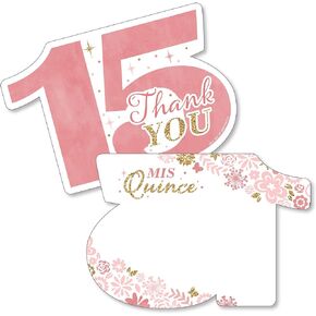 Big Dot of HappinessMis Quince Anos - Shaped Thank You Cards - Quinceanera Sweet 15 Birthday Party Thank You Note Cards with Envelopes - Set of 12