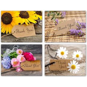 Small World Greetings Flower Thank You Cards 12 Count - Blank Inside with Envelopes - A2 Size (5.5"x4.25") - Family, Friends, Colleagues, and More