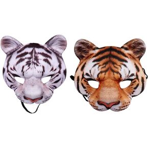 Wnvivi Animal Half Face Mask,Lifelike Tiger Lion Festival Mask,Halloween Cosplay Masquerade Costume Mask for Adults