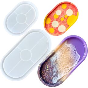 Oval Resin Tray Molds, 2 Pcs Durable Silicone Coaster Molds for Epoxy Resin Concrete Jesmonite Terrazo, Epoxy Resin Molds for DIY Jewelry Trinket Tray, Rolling Tray, Gifts, Home Decor Crafts