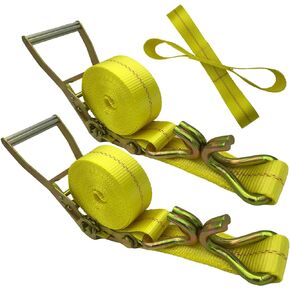 Ratchet Straps， 2" x 17' Heavy Duty Straps Load up to 10000Lbs Cargo Straps for Heavy Duty ，Double J Hooks Straps for Trucks for Moving Appliances, Lawn Equipment and Motorcycles Yellow