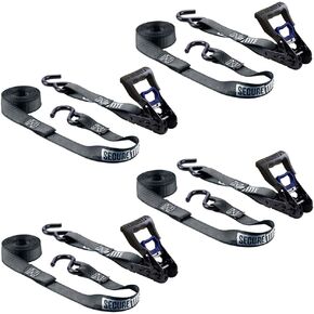 4-Pack, 1" x 12’ Ratchet Straps. Ratchet Truck Straps Set with Vinyl Coated S-Hooks, Cargo Ratchet Tie Down Straps with 500 lbs. Working Load Limit and 1500 lbs. Break Strength