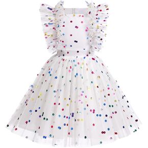 Girl Sparkly Sequins Star Dress Flutter Sleeve Tulle Tutu Teen Girl Birthday Dress Kids Wedding Christmas Outfits