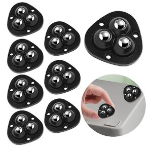 8PCS Mini Caster Wheels for Small Appliances，Mini Swivel Wheels ，360 Degree Rotation Sticky Pulley ，Stainless Steel Rollers Universal Wheel for Trash Can, Storage Bins (Black)