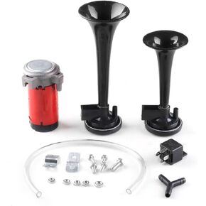 12V 24V 115dB Black Car Motorcycle Air Horn Train Kit Dual Trumpet Ultra Loud