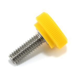 #8-32 x 1/2" Thumb Screw Stainless Steel - Yellow Knurled Round Plastic Knob - Standard/Coarse Thread Thumbscrew - Length: 0.500" - Proudly Built in USA - Package of (25)