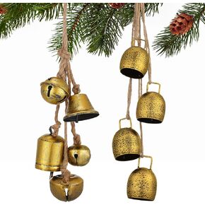 Woanger 2 Pcs Christmas Cow Bells Rustic Witch Bells Iron Christmas Decor with Rope Vintage Decor Decorative Hanging Bell for Farmhouse Garden Home Ornaments (Classic Style)