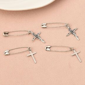 Decorative Safety Pins for Clothing Brooch Pins Head Scarf Pins for Women Hijab Pin Rose Flower Pin Cross Pendant Pin Accessories for Girls Backpacks Hat Pins 4 Pcs