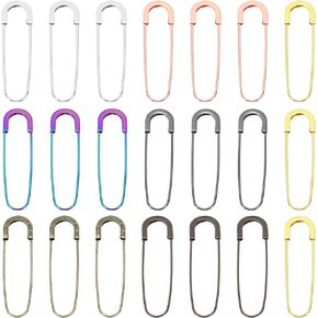 MECCANIXITY Large Safety Pins 80mm / 3.15 Inch Metal Giant Sewing Safety Pins Clips for Women Clothing Dress Pants Trousers Skirt Waist, Multicolored, 21pcs