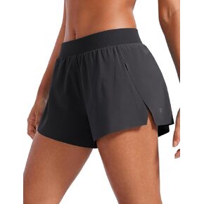 CRZ YOGA Athletic Running Shorts for Women V Split Low Waisted Lightweight Gym Workout Athletic Shorts with Liner