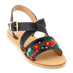 Mexican Leather Sandals with Embroidered Flowers for Women - Model 805 (8, Nut)