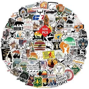 Go Hunting Stickers 104PCS Outdoor Adventure Wildness Waterproof Vinyl Decals Water Bottle Labels for Boys for Computer Cups Bike Motorcycle Helmet Travel Case