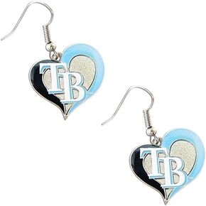 Tampa Bay Rays MLB Sports Team Logo Swirl Heart Shape French Hook Style Charm Dangle Earring Set