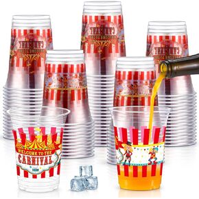 Jinei 60 Pcs Circus Carnival Party Supplies 16 oz Carnival Plastic Cups Bulk Welcome to the Carnival Disposable Cups for Circus Theme Carnival Birthday Party Favors Decorations