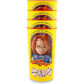 Child's Play Chucky "Good Guys" 4-Piece Plastic Tumbler Cup Set | Reusable Drinkware For Birthdays, Parties, Events | Each Holds 22 Ounces