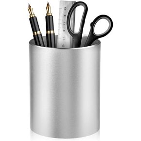 Pen Holder for Desk, Pencil cup Pen Organizer for Desk Metal Pencil Holder Pen Cup and Storage Box for Office, School, Home, and Kids Non-slip silicone bottom 3.93 * 3.14inch (Grey)