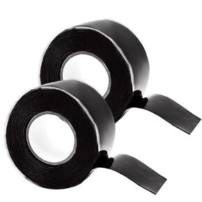 2 Rolls 1IN X 10FT Sealing Fusing Rubber Grip Tape,Grip Tape for Handles,Self Fusing Silicone Tape,Grip Wrap,Handlebar Tape for Fishing Pole,Pull Up Bar,Dumbbells,Sports & Gym Equiment (Black)