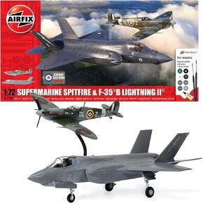 Airfix Model Airplane Kit Gift Set - A50190 Supermarine Spitfire & F-35B Lightning II 'Then and Now', Plastic Plane Model Kits for Adults & Kids 14+, Skill Level 1, 1:72 Scale WW2 Aircraft Models
