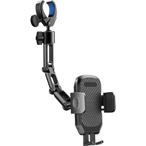 Phone Holder Car, Rear View Mirror Phone Holder - Aluminum Alloy Mount Multi-Angle Adjustment Rotatable and Retractable Compatible with All 4-7 Inch iPhone and Android Cell Phones (Black)
