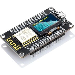 NodeMCU ESP8266 Development Board with 0.96 Inch OLED Display, CH340 Driver, ESP-12E WiFi Wireless Module, and Micro USB Works Great for Arduino IDE/Micropython Programming (Pin Header Soldered)