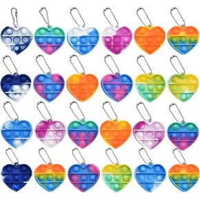 MEIEST 24 PCS Simple Pop Bubble Fidget Sensory Toy,Mini Silicone Rainbow Stress Relief Hand Toy,Squeeze Key-Chain Toy for Adults and Kids,Colorful Anti-Anxiety Office Desk Toys(Heart)