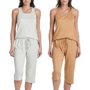 Real Essentials 2 Pack: Women’s Pajama Set Tank Top and Capri Pants Super-Soft Loungewear (Avalable In Plus Size)
