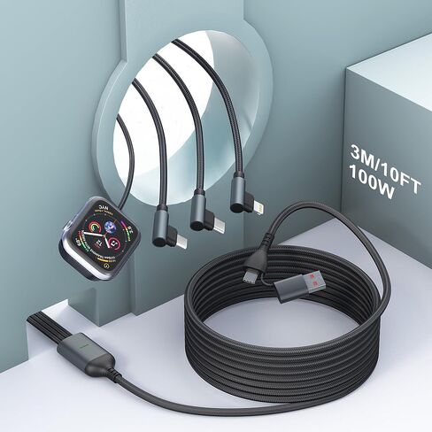 100W Multi Charging Cable 4 in 2 for Apple Watch Charger - 90 Degree Travel Watch & Phone Charger with Lightning/Type C/Micro USB Port Compatible with All iWatch iPhone MacBook iPad Galaxy S23 in Saudi Arabia