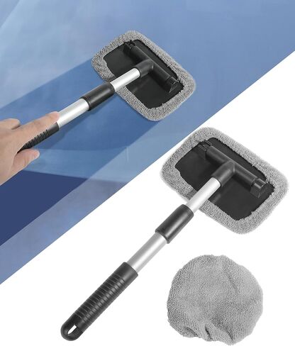 Windshield Cleaner,Windshield Cleaning Tool,Windshield Glass Cleaning Tools,Car Accessories Car Cleaning Tool with Microfiber Cloth and Extendable Handle,Fit for Cars, SUVs,Kitchens,Bathrooms in Saudi Arabia