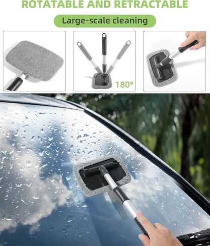 Windshield Cleaner,Windshield Cleaning Tool,Windshield Glass Cleaning Tools,Car Accessories Car Cleaning Tool with Microfiber Cloth and Extendable Handle,Fit for Cars, SUVs,Kitchens,Bathrooms in Saudi Arabia