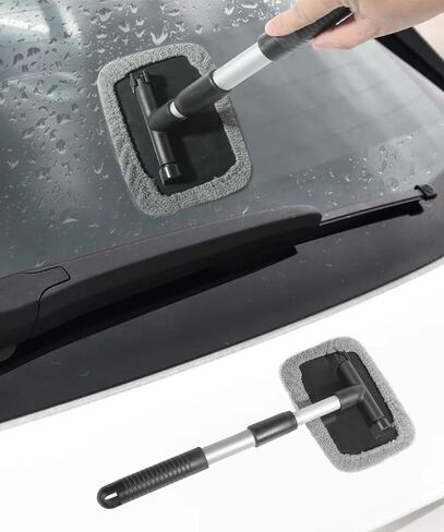 Windshield Cleaner,Windshield Cleaning Tool,Windshield Glass Cleaning Tools,Car Accessories Car Cleaning Tool with Microfiber Cloth and Extendable Handle,Fit for Cars, SUVs,Kitchens,Bathrooms in Saudi Arabia