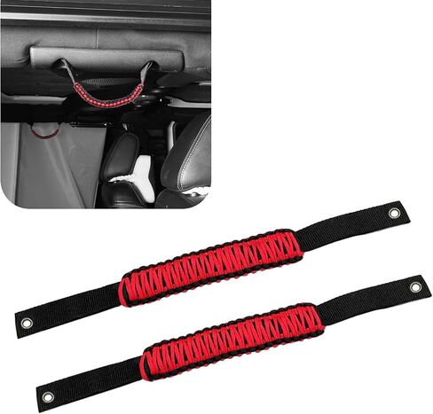 gunhunt 2 PCS Car Roof Handle, Anti-roll Bar Braided Paracord Grip, No Drilling Required Hand-woven Rope Comfortable Grip, Compatible with Ford Bronco Jeep Wrangler Interior Accessories (Red) in Saudi Arabia