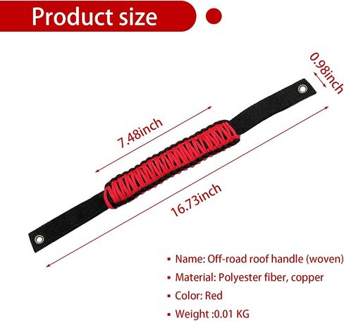 gunhunt 2 PCS Car Roof Handle, Anti-roll Bar Braided Paracord Grip, No Drilling Required Hand-woven Rope Comfortable Grip, Compatible with Ford Bronco Jeep Wrangler Interior Accessories (Red) in Saudi Arabia