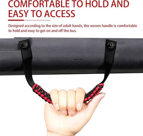 gunhunt 2 PCS Car Roof Handle, Anti-roll Bar Braided Paracord Grip, No Drilling Required Hand-woven Rope Comfortable Grip, Compatible with Ford Bronco Jeep Wrangler Interior Accessories (Red) in Saudi Arabia