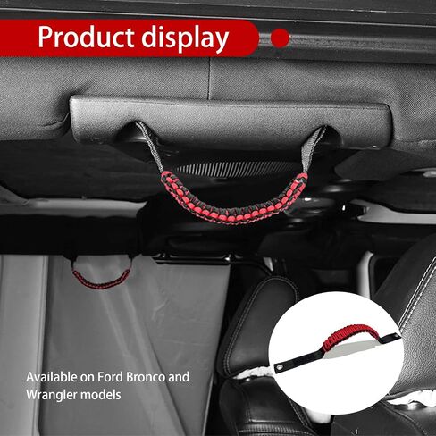 gunhunt 2 PCS Car Roof Handle, Anti-roll Bar Braided Paracord Grip, No Drilling Required Hand-woven Rope Comfortable Grip, Compatible with Ford Bronco Jeep Wrangler Interior Accessories (Red) in Saudi Arabia