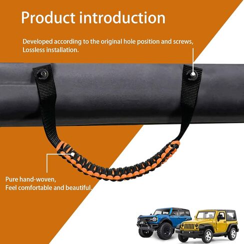 gunhunt 2 PCS Car Roof Handle, Anti-roll Bar Braided Paracord Grip, No Drilling Required Hand-woven Rope Comfortable Grip, Compatible with Ford Bronco Jeep Wrangler Interior Accessories (Red) in Saudi Arabia