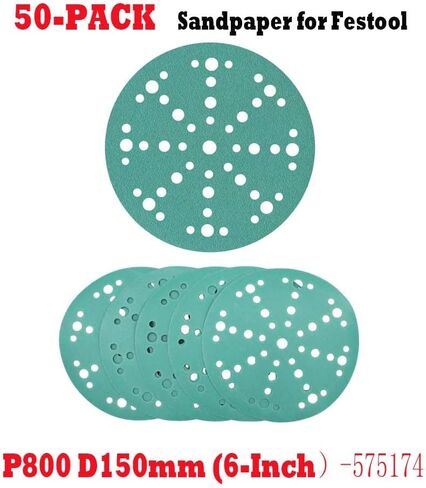 50 Pack -575174 Granat P800 Grit 6-Inch (150mm) Diameter Abrasive Sanding Discs,49 Hole Sandpaper for Random Orbital Sanders-Heavy-Duty Hook & Loop Film Discs-Compatible with Festool Sanders 575174 in Kuwait