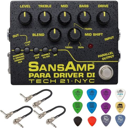 Tech 21 SansAmp Para Driver DI V2 Preamp Pedal Bundle with 3 MXR Patch Cables and Dunlop Variety Pick Pack in Saudi Arabia