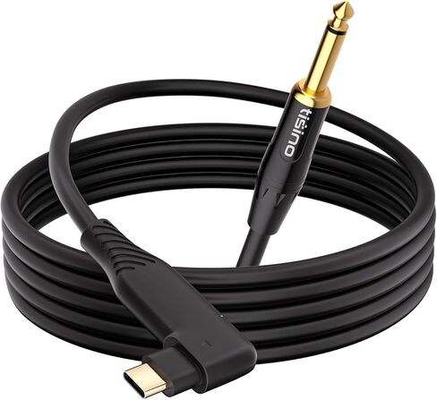 كابل صوت أحادي USB C إلى 6.35 مم TS من tisino، زاوية قائمة 1/4 بوصة TS إلى USB نوع C كابل سلك معدات تسجيل الجهير/الجيتار، متوافق مع الكمبيوتر المحمول/الكمبيوتر الشخصي/الهاتف الذكي مع منافذ USB C - 2 متر/6.6 قدم in Kuwait