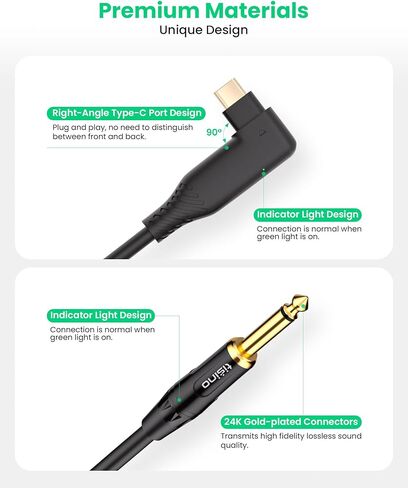 كابل صوت أحادي USB C إلى 6.35 مم TS من tisino، زاوية قائمة 1/4 بوصة TS إلى USB نوع C كابل سلك معدات تسجيل الجهير/الجيتار، متوافق مع الكمبيوتر المحمول/الكمبيوتر الشخصي/الهاتف الذكي مع منافذ USB C - 2 متر/6.6 قدم in Kuwait