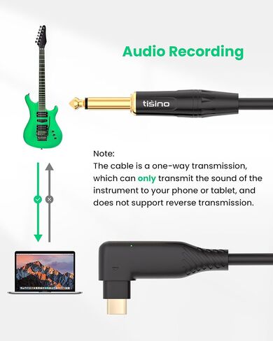 كابل صوت أحادي USB C إلى 6.35 مم TS من tisino، زاوية قائمة 1/4 بوصة TS إلى USB نوع C كابل سلك معدات تسجيل الجهير/الجيتار، متوافق مع الكمبيوتر المحمول/الكمبيوتر الشخصي/الهاتف الذكي مع منافذ USB C - 2 متر/6.6 قدم in Kuwait