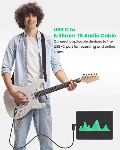 كابل صوت أحادي USB C إلى 6.35 مم TS من tisino، زاوية قائمة 1/4 بوصة TS إلى USB نوع C كابل سلك معدات تسجيل الجهير/الجيتار، متوافق مع الكمبيوتر المحمول/الكمبيوتر الشخصي/الهاتف الذكي مع منافذ USB C - 2 متر/6.6 قدم in Kuwait