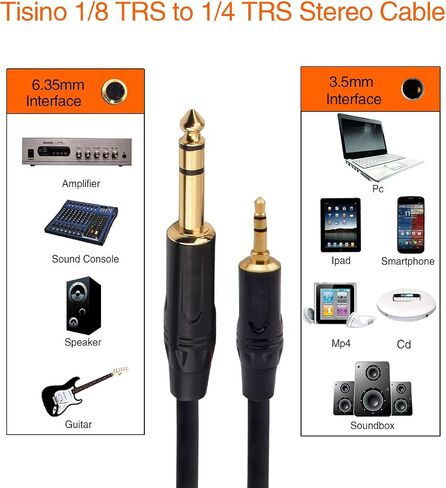 DISINO 1/8 to 1/4 Stereo Cable, Heavy Duty 3.5mm Mini Jack TRS to 6.35mm Jack TRS Audio Interconnect Path Cord Lead - 6.6 feet in Saudi Arabia