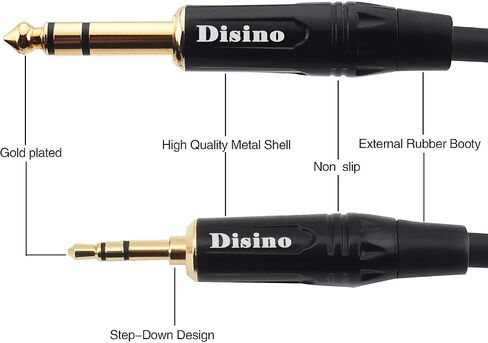 DISINO 1/8 to 1/4 Stereo Cable, Heavy Duty 3.5mm Mini Jack TRS to 6.35mm Jack TRS Audio Interconnect Path Cord Lead - 6.6 feet in Saudi Arabia